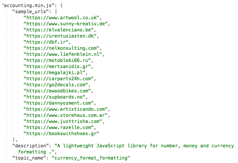 screenshot of matching url_js and cdnsjs dataset